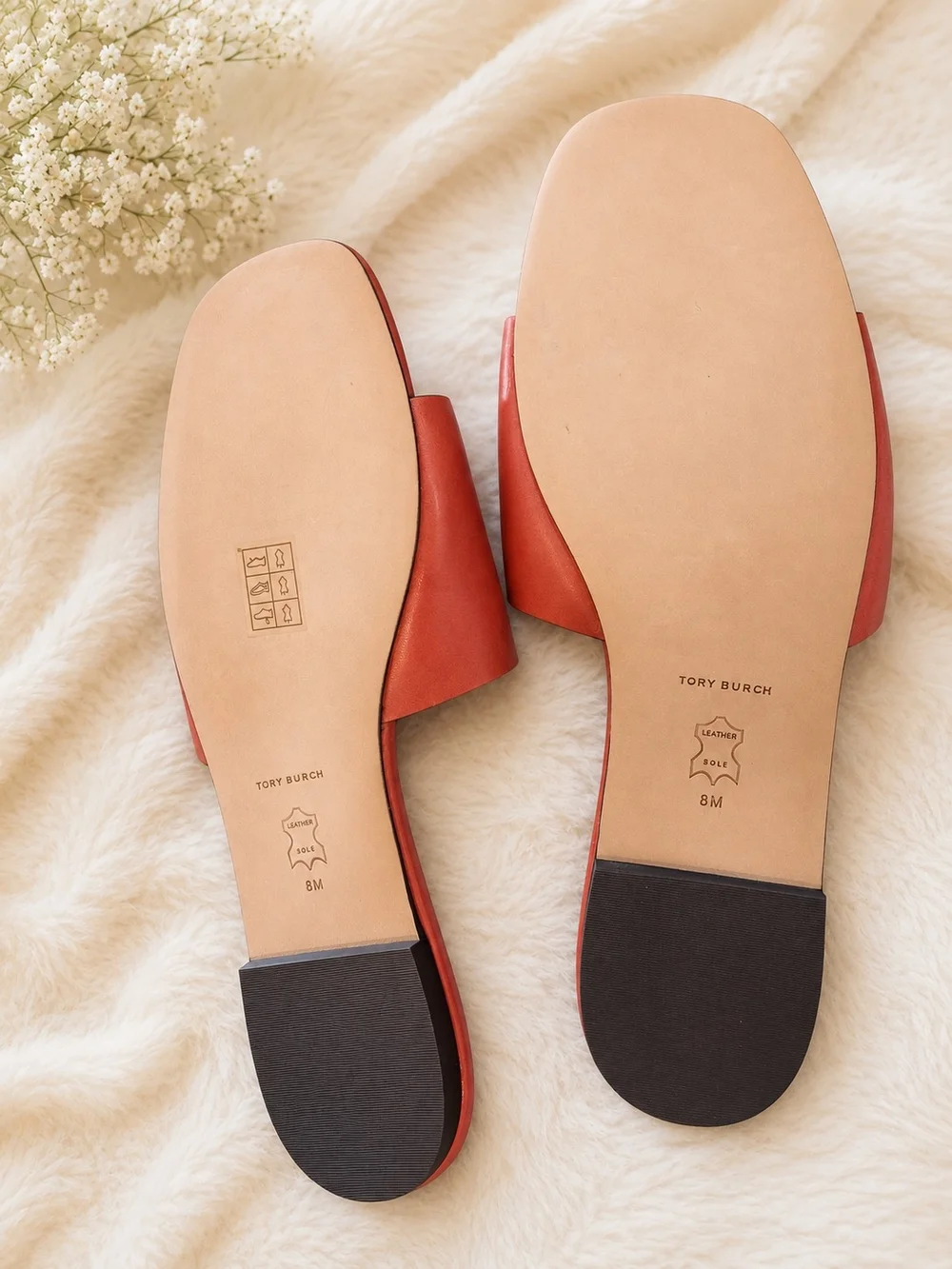 NEW Tory Burch Eleanor Leather Gold Logo Slide Sandals